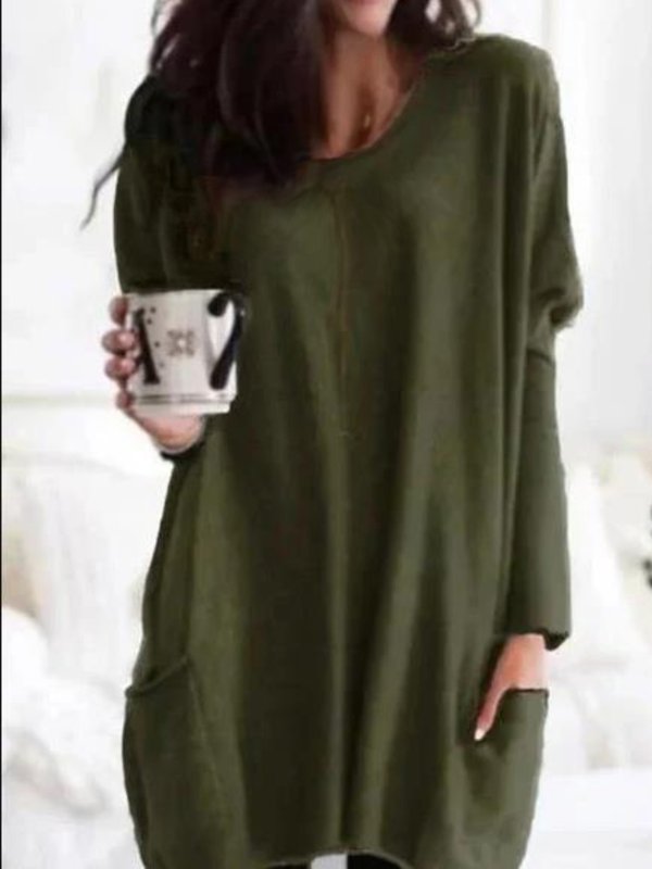 Casual Plus Size Pockets Long Sleeve Solid Tops-Tops-Sweatshirts