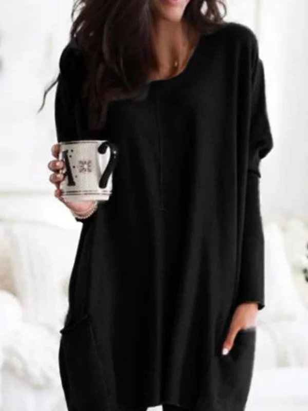 Casual Plus Size Pockets Long Sleeve Solid Tops-Tops-Sweatshirts
