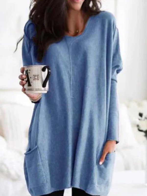 Casual Plus Size Pockets Long Sleeve Solid Tops-Tops-Sweatshirts