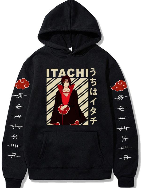 Manga Uchiha Itachi Black Printed Hoodie