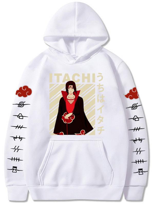 Manga Uchiha Itachi White Printed Hoodie