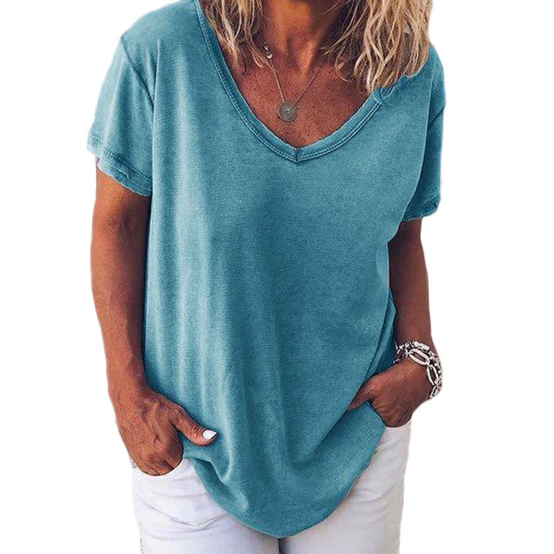 short-sleeve-paneled-cotton-v-neck-casual-t-shirts-img-show
