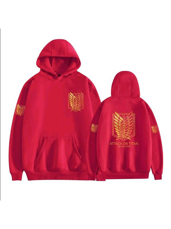 Manga Attack on Titan Red Scouting Legion Symbol Printed Hoodie