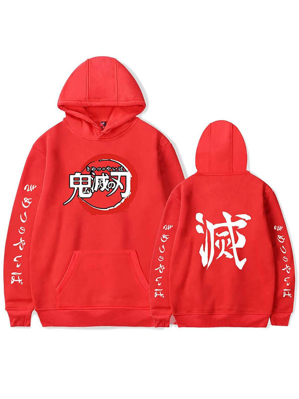 Manga Anime Red Printed Hoodie | Demon Slayer : Kimetsu no Yaiba