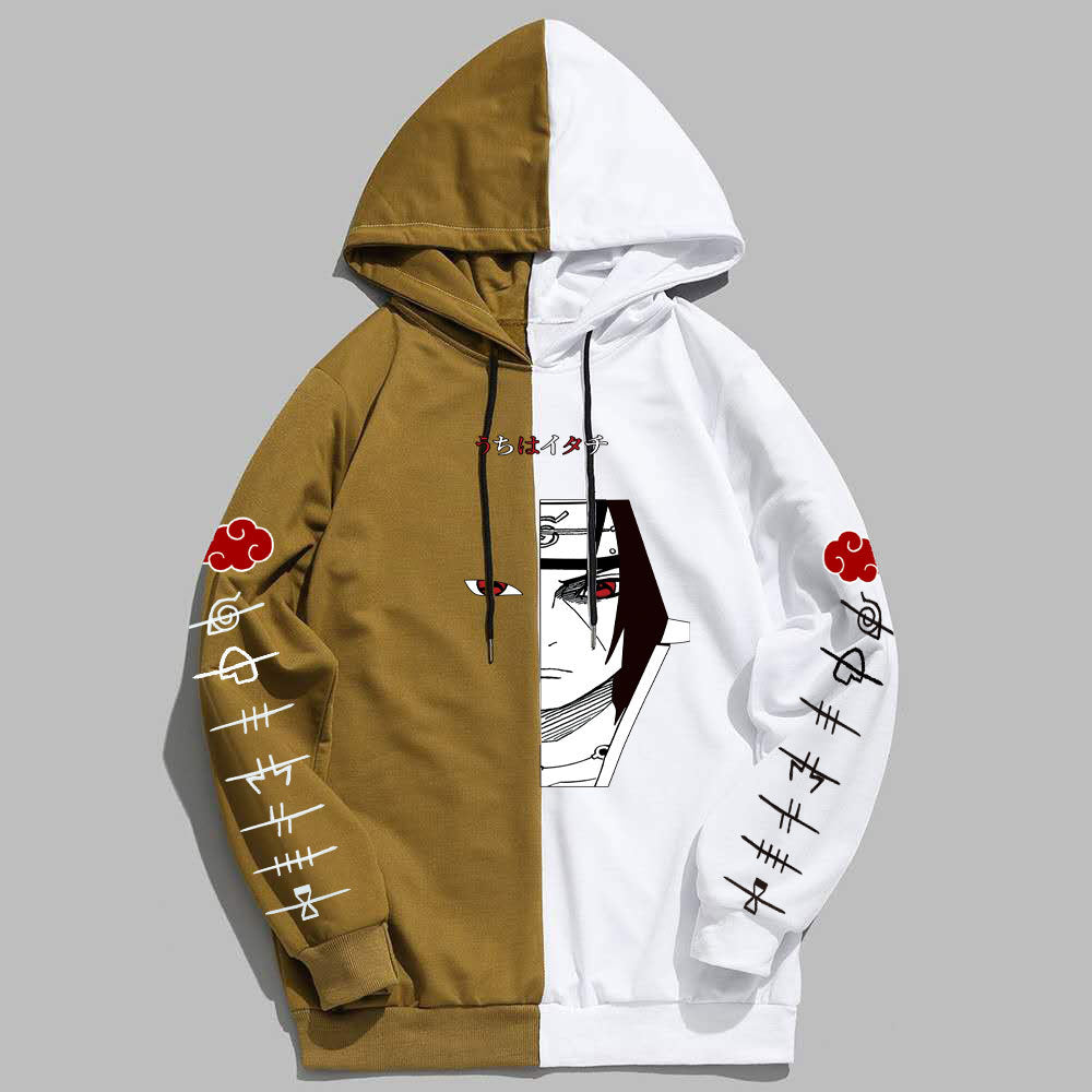 Japan Anime Naruto Itachi Splicing Printed Hoodie Sweatshirt Pullover Casual Hoodies
