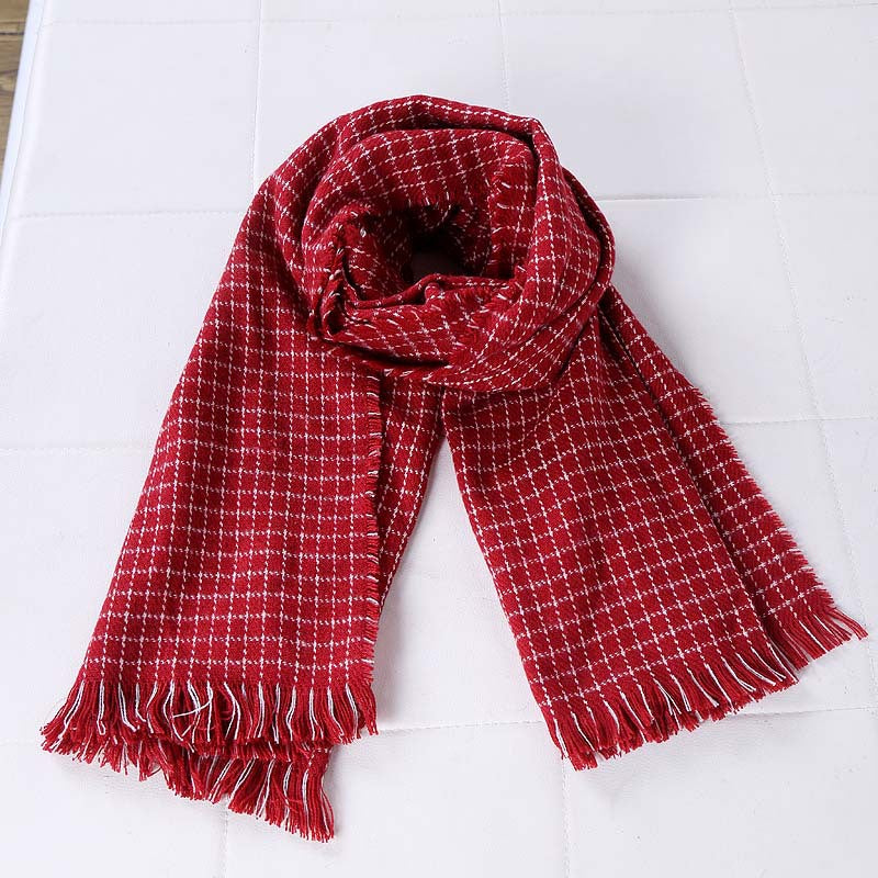 Small fresh cashmere double-sided small checkered long scarf all-match - Loritta