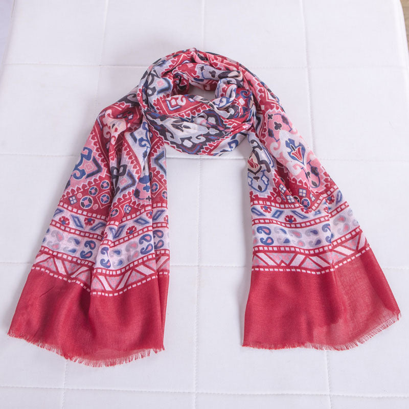 Printed cotton and linen ethnic scarf shawl sunscreen beach towel - Loritta