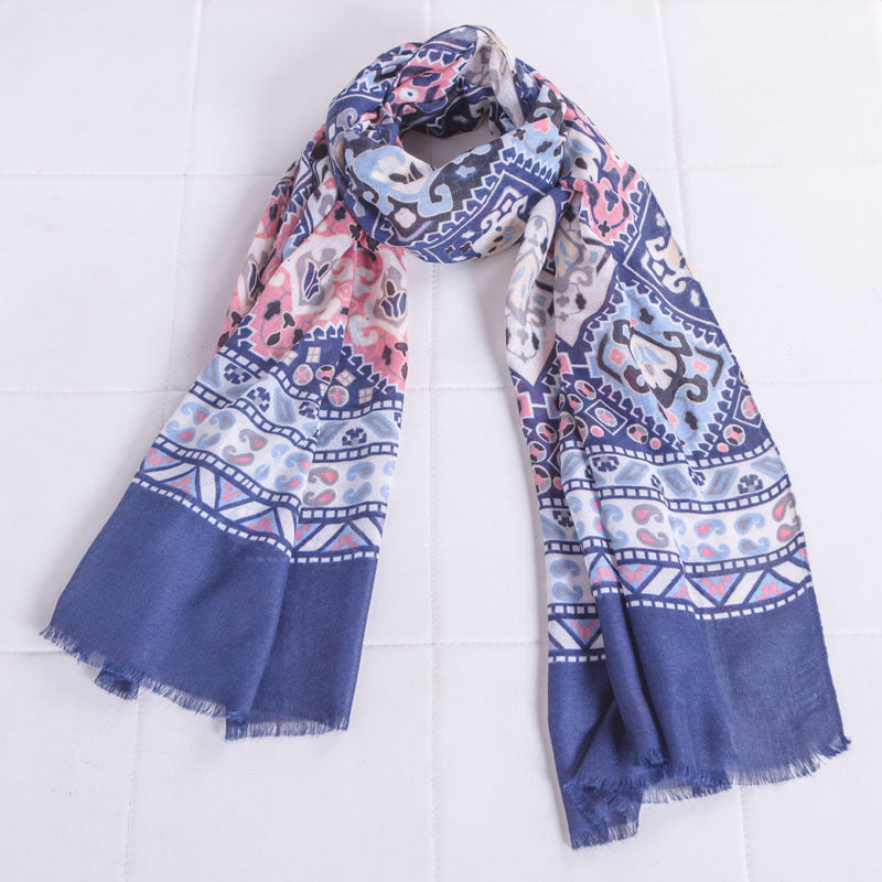 Printed cotton and linen ethnic scarf shawl sunscreen beach towel - Loritta