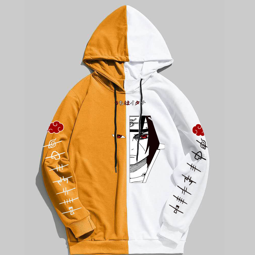 Japan Anime Naruto Itachi Splicing Printed Hoodie Sweatshirt Pullover Casual Hoodies