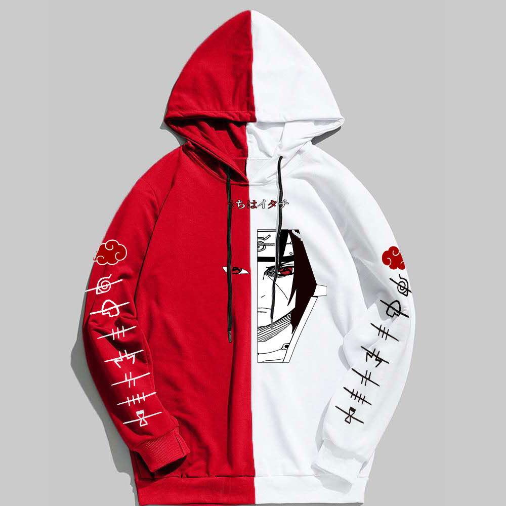 Japan Anime Naruto Itachi Splicing Printed Hoodie Sweatshirt Pullover Casual Hoodies