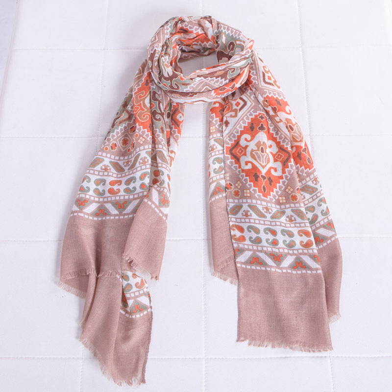 Printed cotton and linen ethnic scarf shawl sunscreen beach towel - Loritta