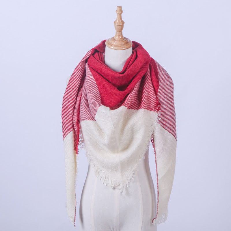 Classic stitching creative triangle scarf yarn plaid scarf - Loritta