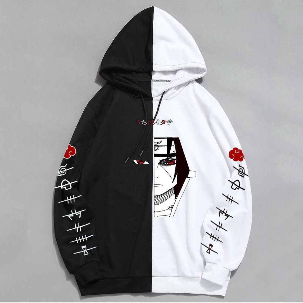 Japan Anime Naruto Itachi Splicing Printed Hoodie Sweatshirt Pullover Casual Hoodies