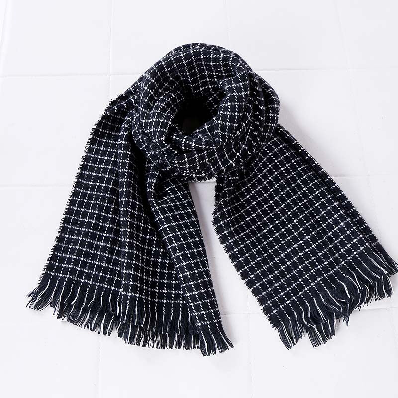 Small fresh cashmere double-sided small checkered long scarf all-match - Loritta