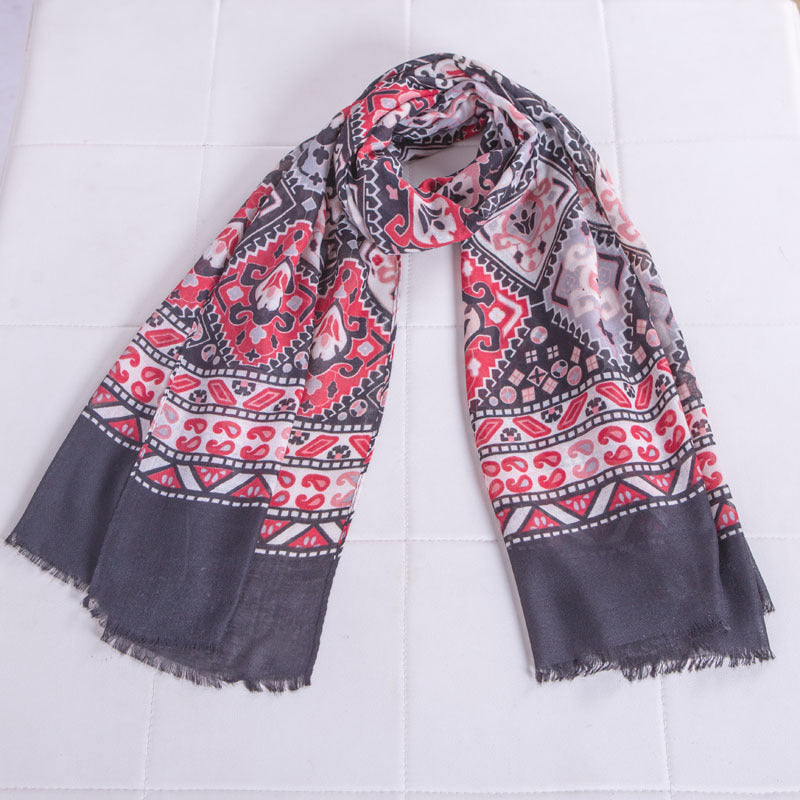 Printed cotton and linen ethnic scarf shawl sunscreen beach towel - Loritta