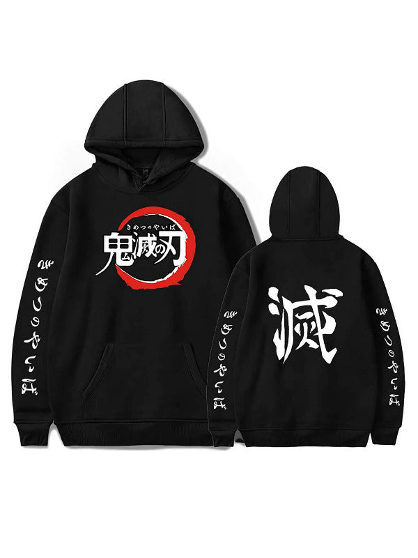 Manga Anime Black Printed Hoodie | Demon Slayer : Kimetsu no Yaiba
