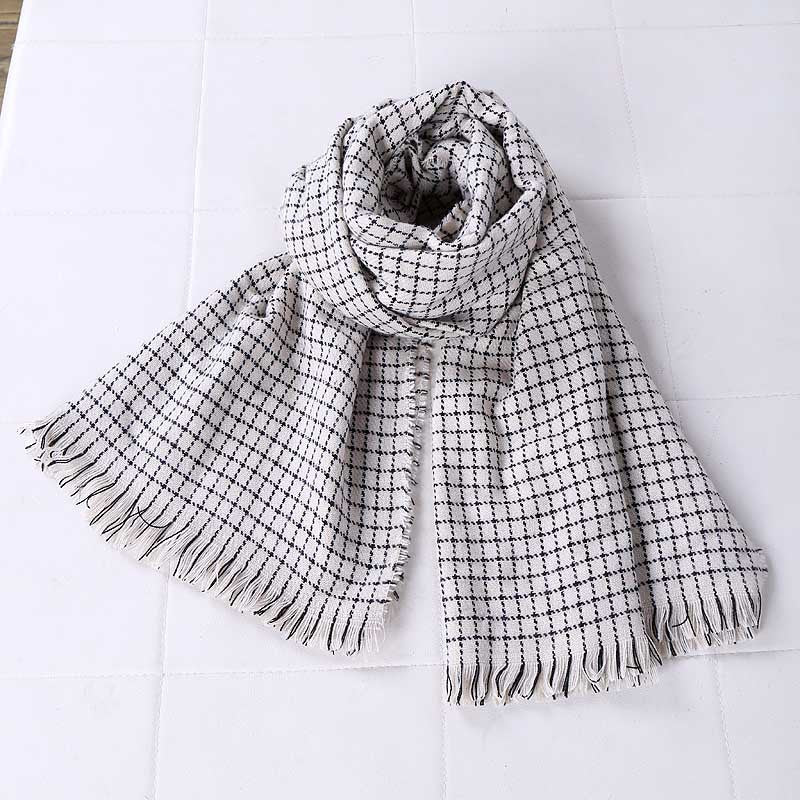 Small fresh cashmere double-sided small checkered long scarf all-match - Loritta