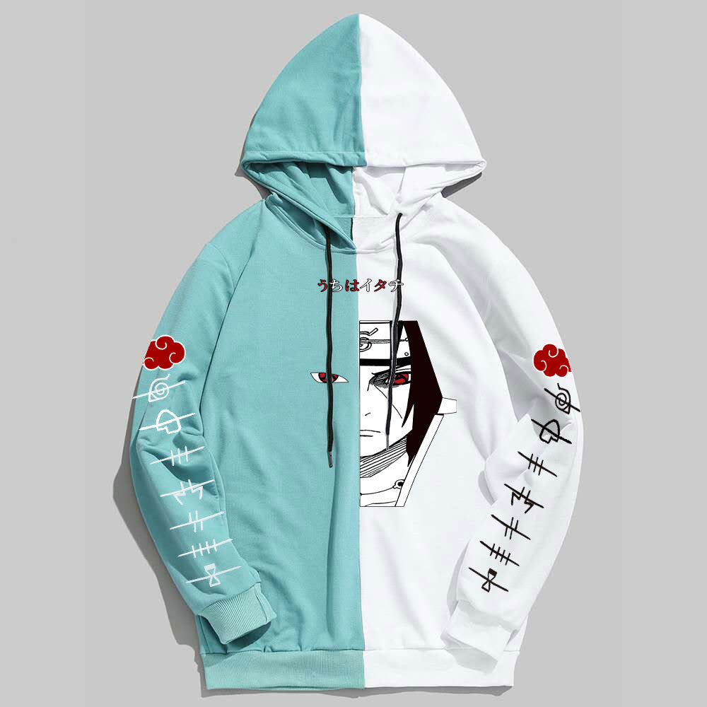 Japan Anime Naruto Itachi Splicing Printed Hoodie Sweatshirt Pullover Casual Hoodies