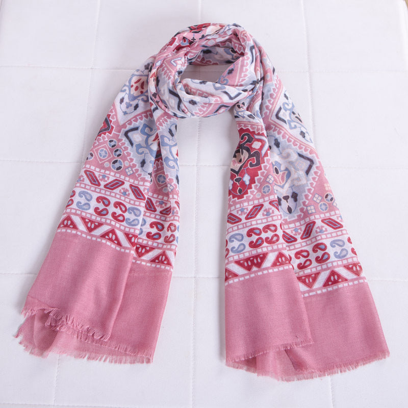 Printed cotton and linen ethnic scarf shawl sunscreen beach towel - Loritta