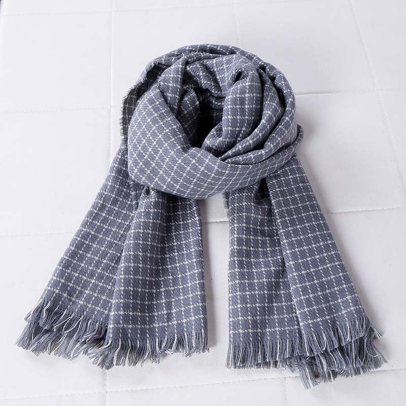 Small fresh cashmere double-sided small checkered long scarf all-match - Loritta