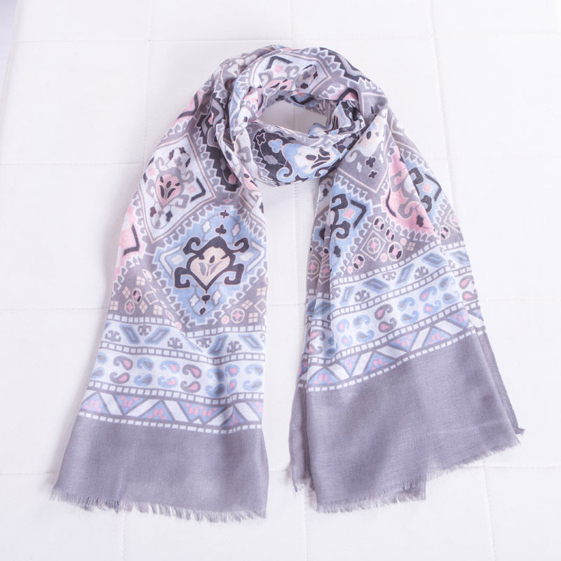 Printed cotton and linen ethnic scarf shawl sunscreen beach towel - Loritta