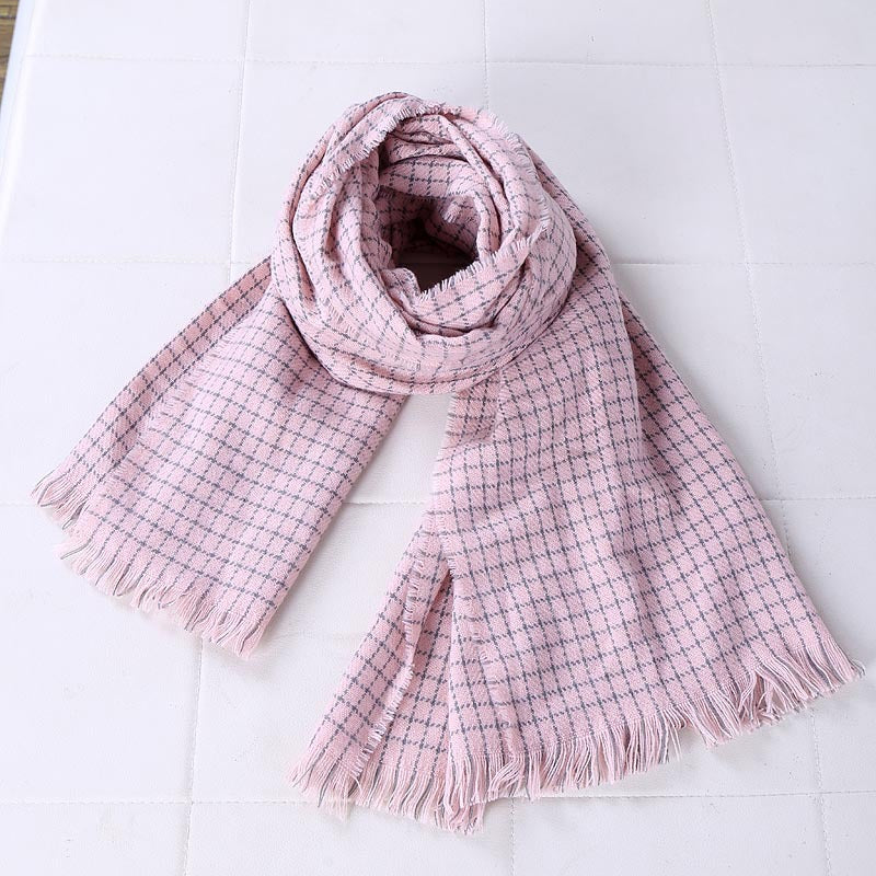 Small fresh cashmere double-sided small checkered long scarf all-match - Loritta