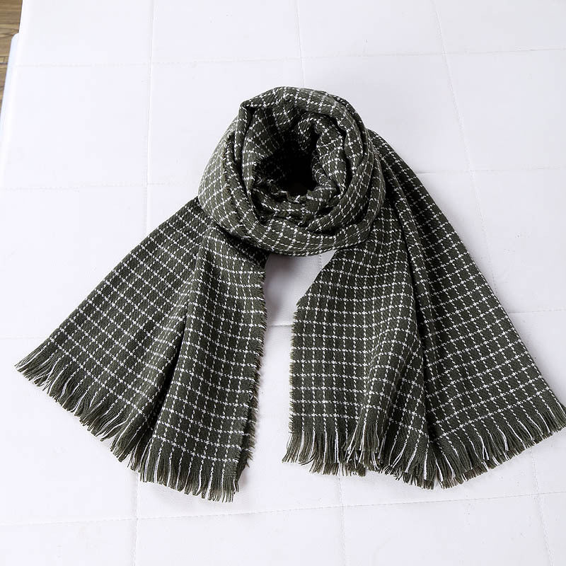 Small fresh cashmere double-sided small checkered long scarf all-match - Loritta