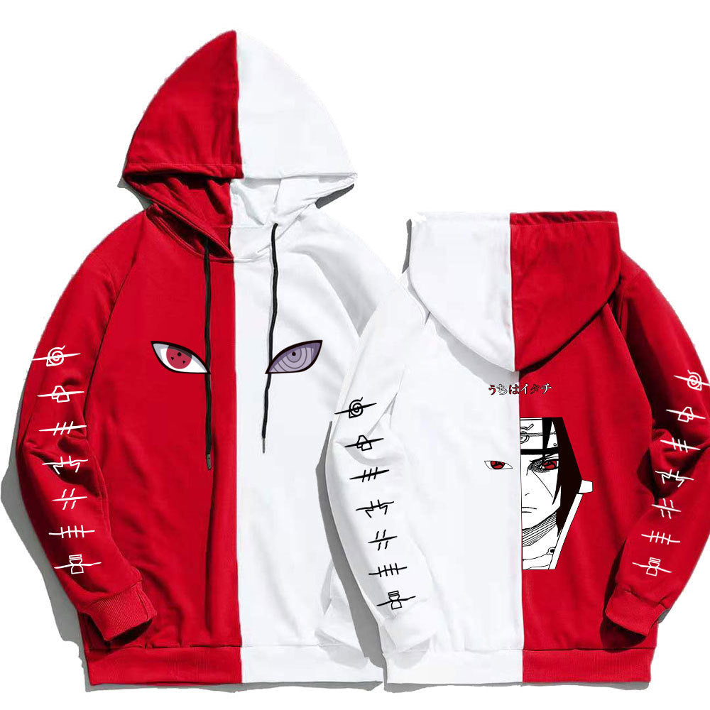 Japan Anime Naruto Itachi Splicing Printed Hoodie Sweatshirt Pullover Casual Hoodies