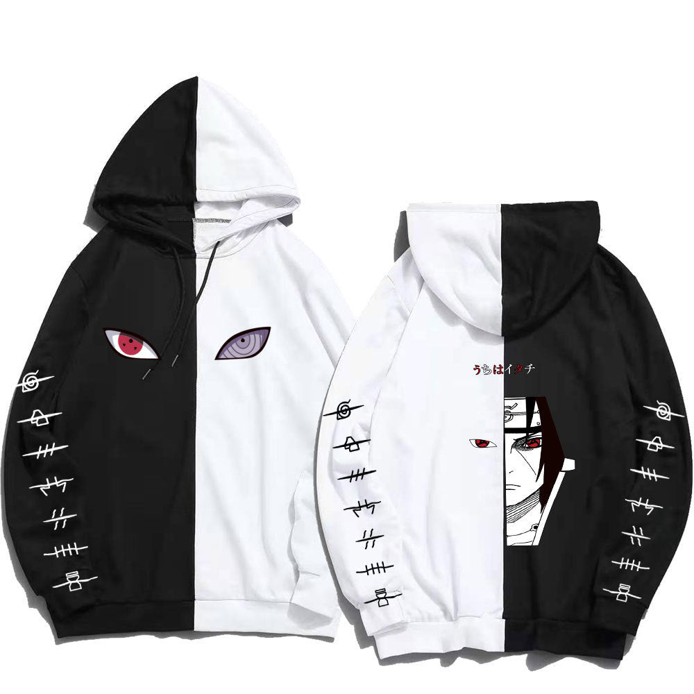 Japan Anime Naruto Itachi Splicing Printed Hoodie Sweatshirt Pullover Casual Hoodies