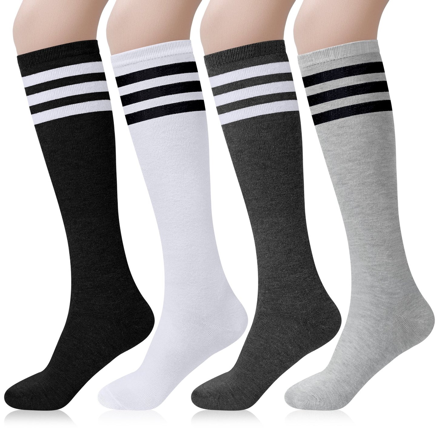 Loritta 4 Pairs Womens Knee High Socks, Casual Solid Knit Knee Socks