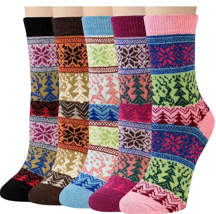 Loritta 5 Pairs Women Wool Socks Vintage Thick Warm Wool Socks for Women Gifts