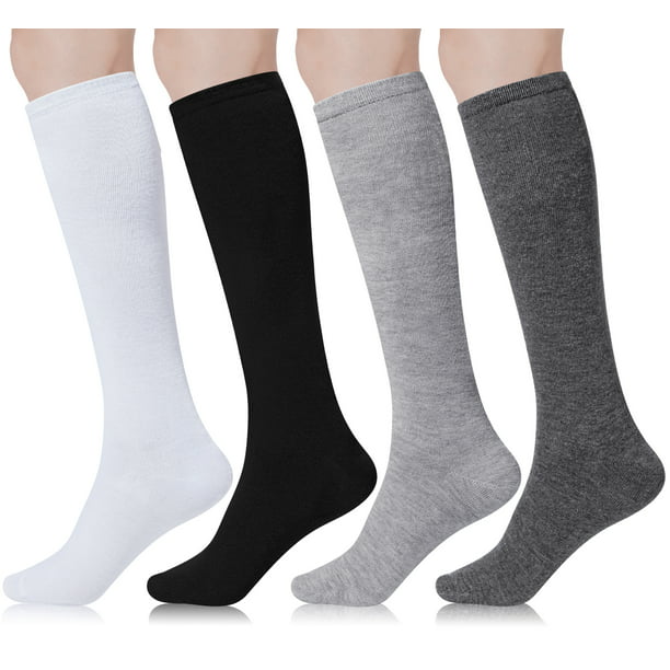 Loritta 4 Pairs Womens Knee High Socks, Casual Solid Knit Knee Socks