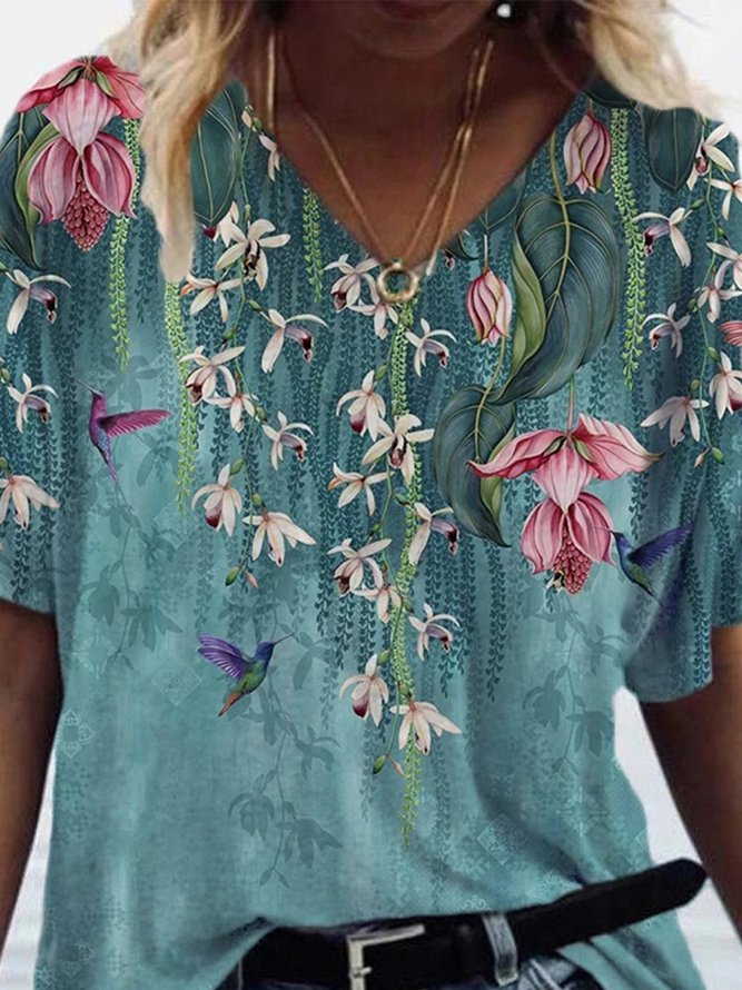 colorful-flower-painting-casual-shift-short-sleeve-t-shirts-img-show