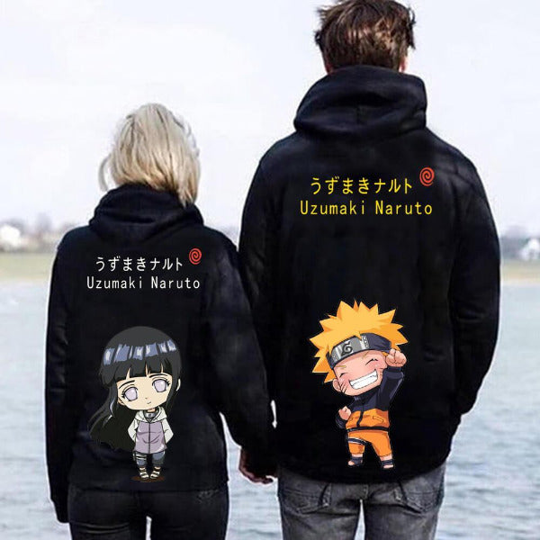 Manga Naruto Uzumaki Hinata Hyuga Matching Couple Black Printed Hoodie