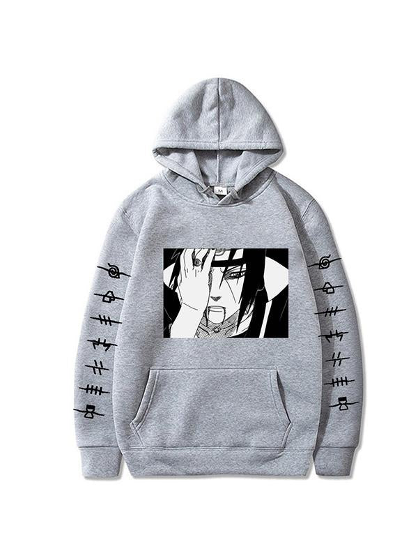 Manga Naruto Uchiha Itachi Grey Printed Hoodie