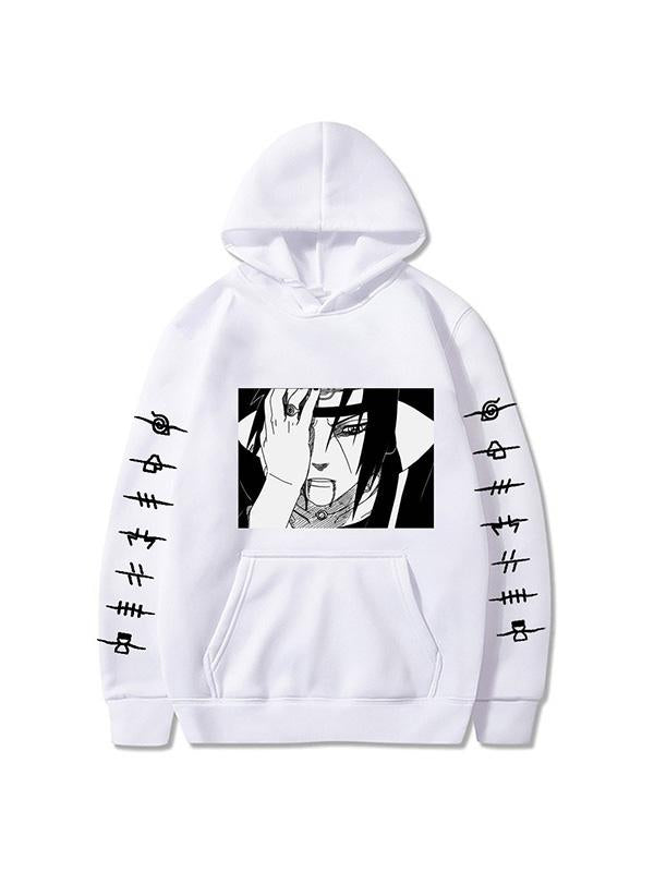 Manga Naruto Uchiha Itachi White Printed Hoodie