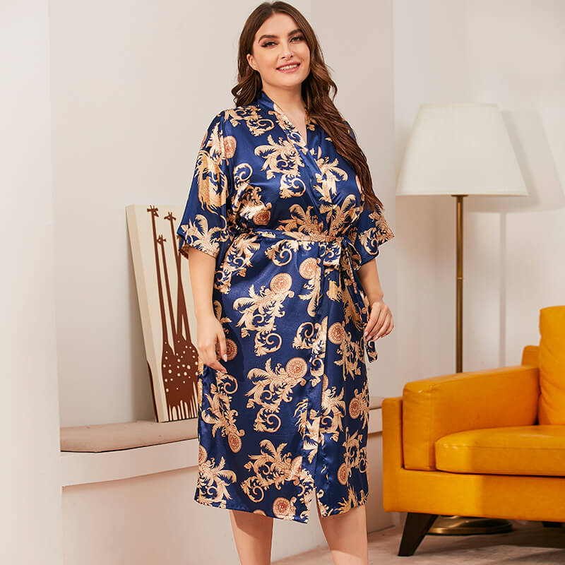 Women Robes Oversize Soft Silk Like Loungewear