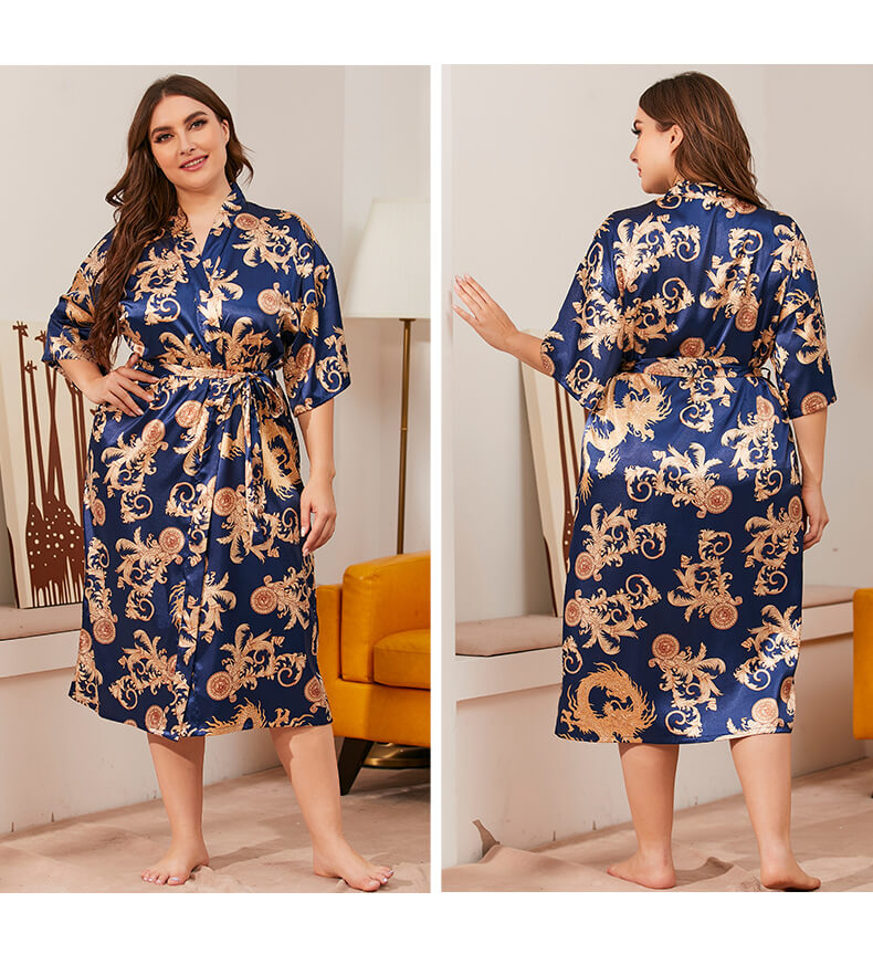 Women Robes Oversize Soft Silk Like Loungewear