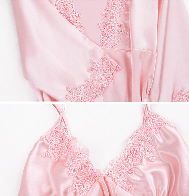 Women Silk Pajamas Lace Suspenders Nightdress Summer Chemises Silk Like