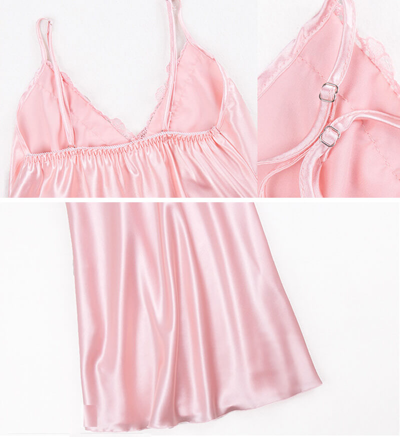 Women Silk Pajamas Lace Suspenders Nightdress Summer Chemises Silk Like