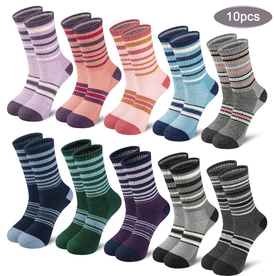 Loritta Wool Hiking Socks for Women Thermal Winter Warm Boot Work Cushion Socks 10 Pairs