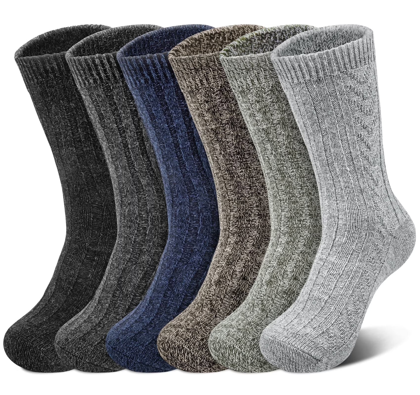 Loritta 6 Pairs Mens Wool Socks Winter Warm Thick Socks Knit Causal Crew Socks for Men