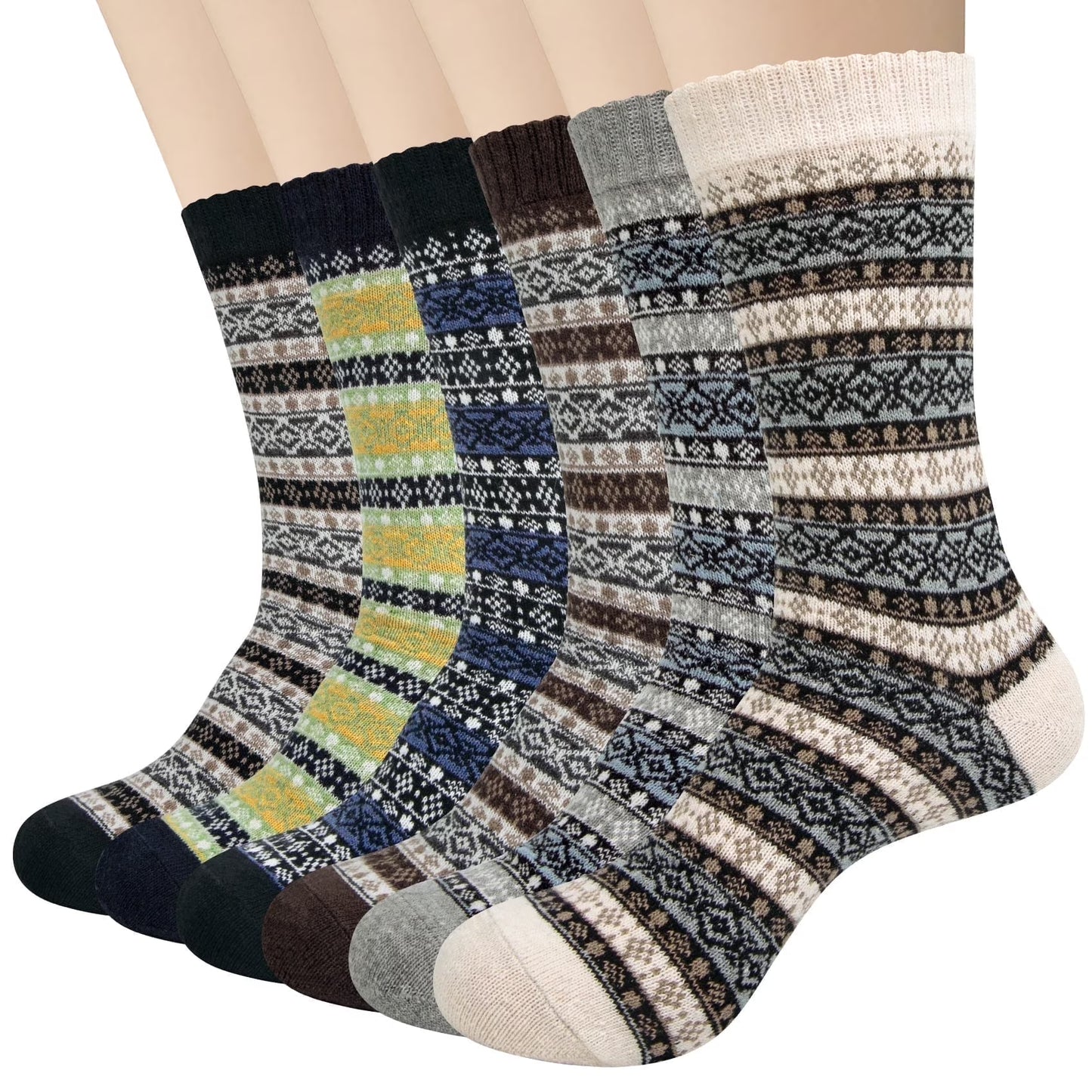 Loritta 6 Pairs Mens Wool Socks Winter Warm Thick Socks Knit Causal Crew Socks for Men