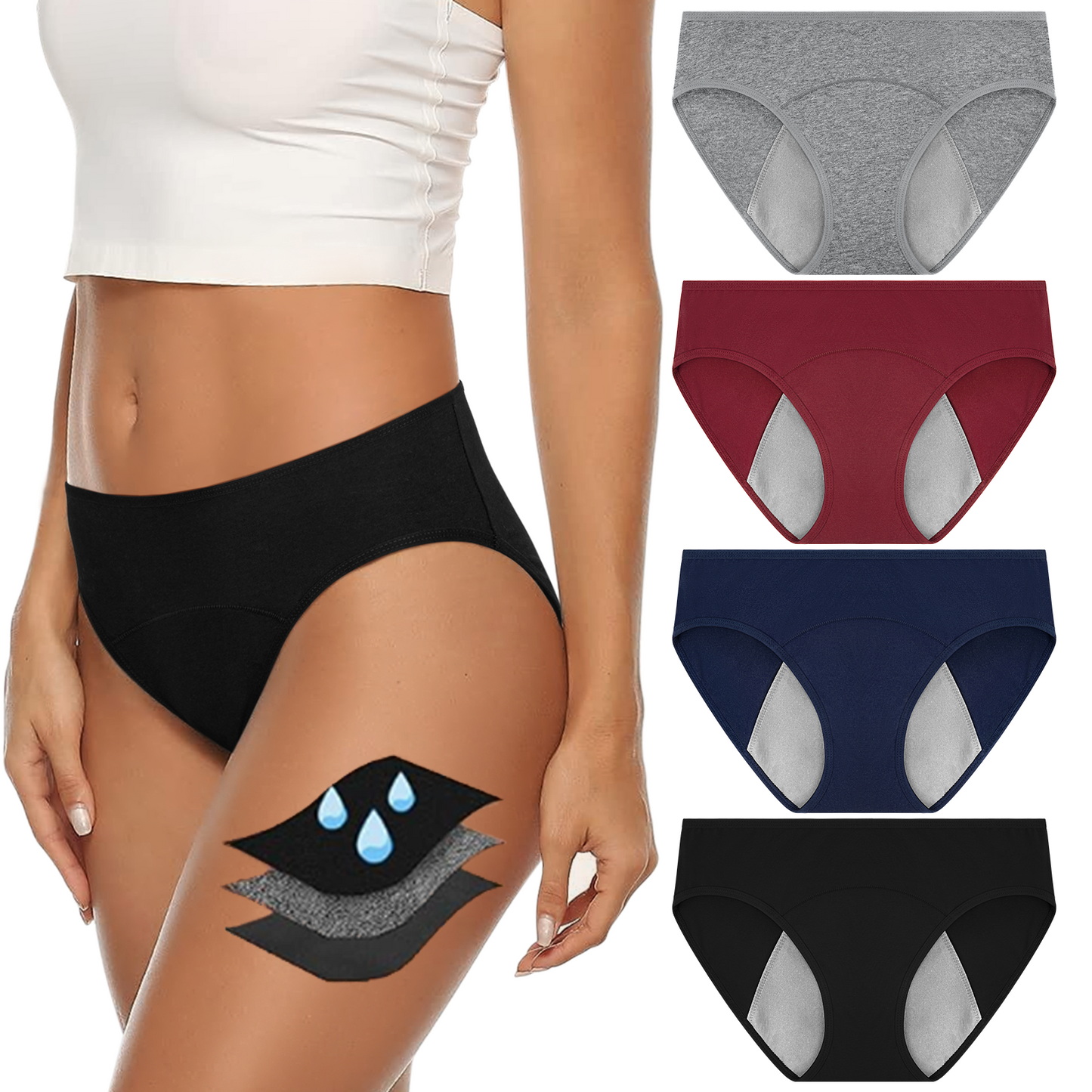 Loritta's Womens High Waist Period Underwear Cotton Leak Proof Postpartum Underwear 4packs, XS-3XL
