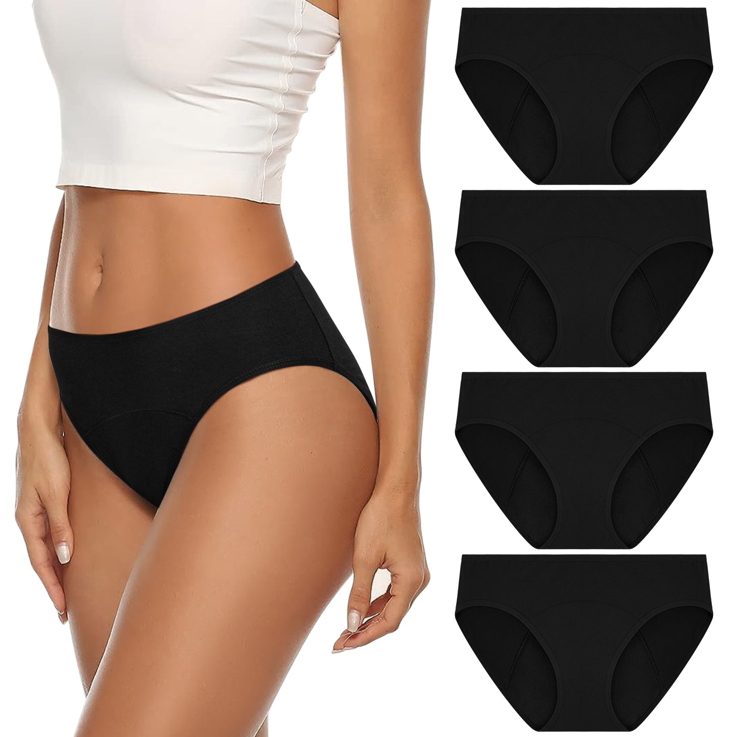 Loritta's Womens High Waist Period Underwear Cotton Leak Proof Postpartum Underwear 4packs, XS-3XL