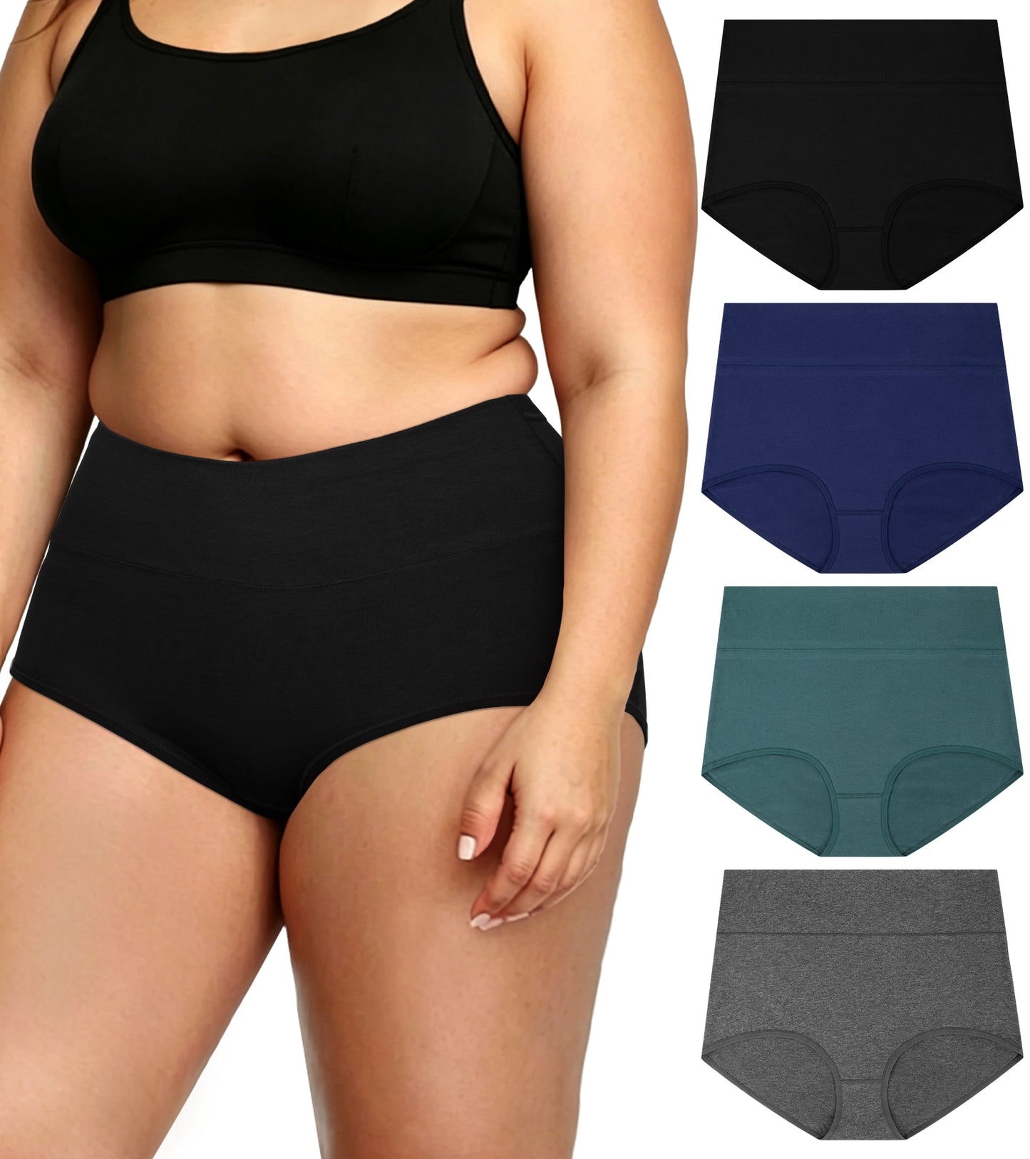 Loritta Women's Plus Size High Waisted Underwear Cotton Panties Full Coverage Briefs, 4 Pack, XL-5XL