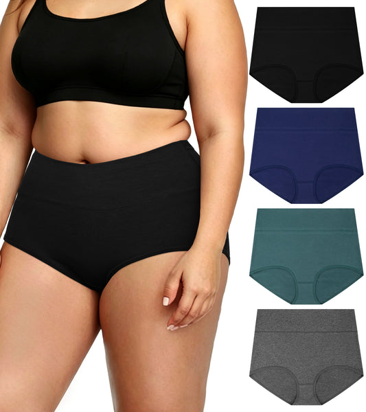 Loritta Women's Plus Size High Waisted Underwear Cotton Panties Full Coverage Briefs, 4 Pack, XL-5XL