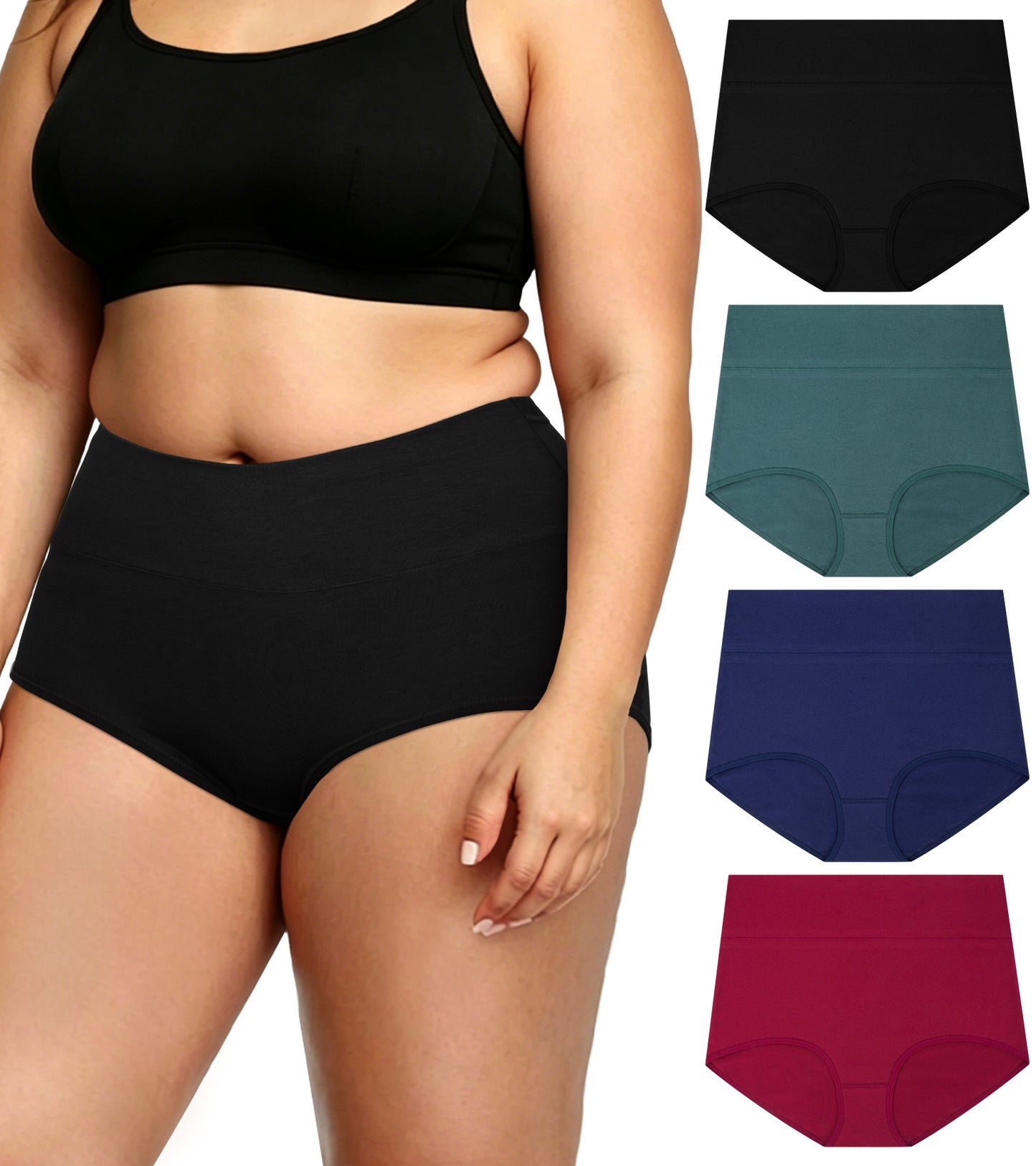 Loritta Women's Plus Size High Waisted Underwear Cotton Panties Full Coverage Briefs, 4 Pack, XL-5XL