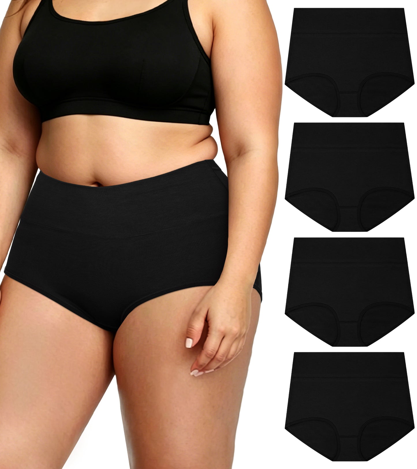 Loritta Women's Plus Size High Waisted Underwear Cotton Panties Full Coverage Briefs, 4 Pack, XL-5XL