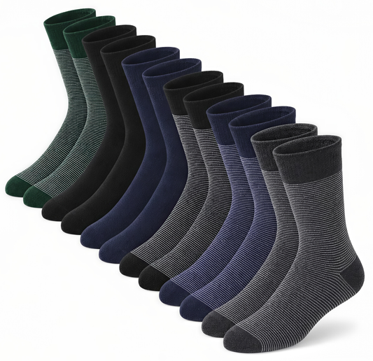 Loritta 6 Pairs Men’s Comfortable Crew Socks Colorful Striped Cotton Dress Socks for Men (Size 6-9/10-12)